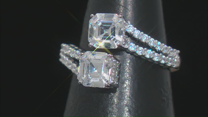 White Cubic Zirconia Platinum Over Sterling Silver Asscher Cut Ring 5.53ctw Video Thumbnail