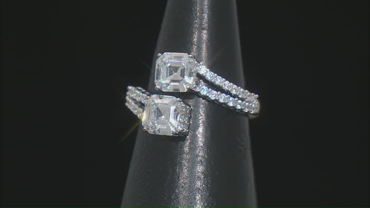 White Cubic Zirconia Platinum Over Sterling Silver Asscher Cut Ring 5.53ctw Video Thumbnail