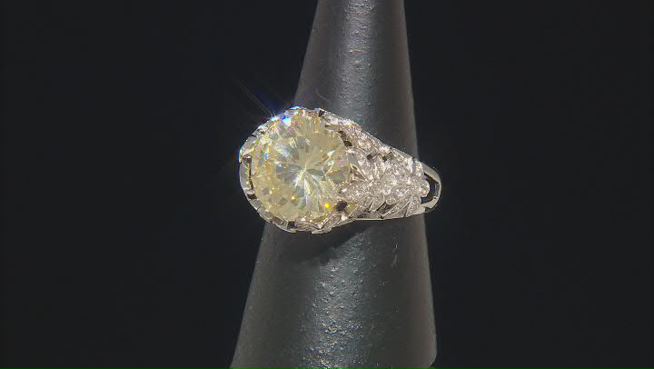 Canary And White Cubic Zirconia Rhodium Over Sterling Silver Flower Ring 10.03ctw Video Thumbnail