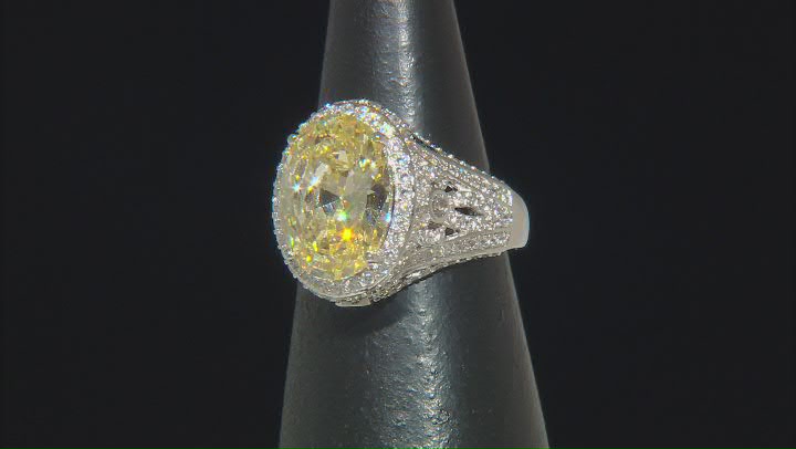 Canary And White Cubic Zirconia Rhodium Over Sterling Silver Ring 11.03ctw Video Thumbnail