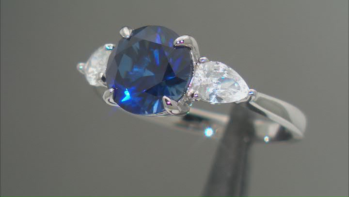 Lab Created Blue Sapphire And White Cubic Zirconia Platinum Over Sterling Silver Ring 4.60ctw Video Thumbnail