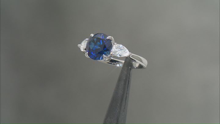 Lab Created Blue Sapphire And White Cubic Zirconia Platinum Over Sterling Silver Ring 4.60ctw Video Thumbnail