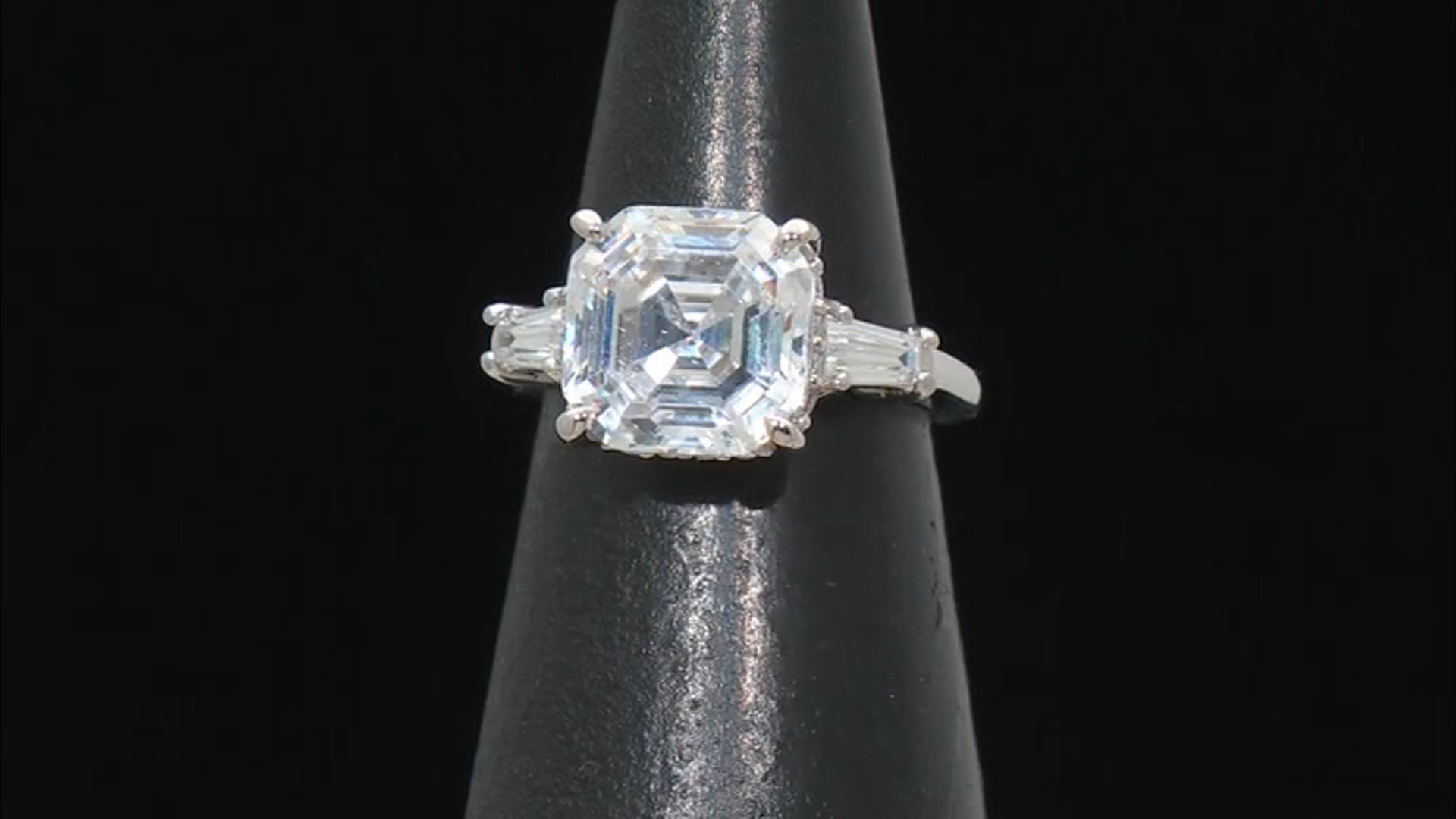 White Cubic Zirconia Platinum Over Sterling Silver Asscher Cut Ring 6.62ctw Video Thumbnail