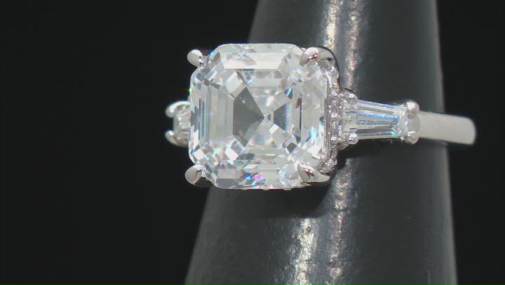 White Cubic Zirconia Platinum Over Sterling Silver Asscher Cut Ring 6.62ctw Video Thumbnail