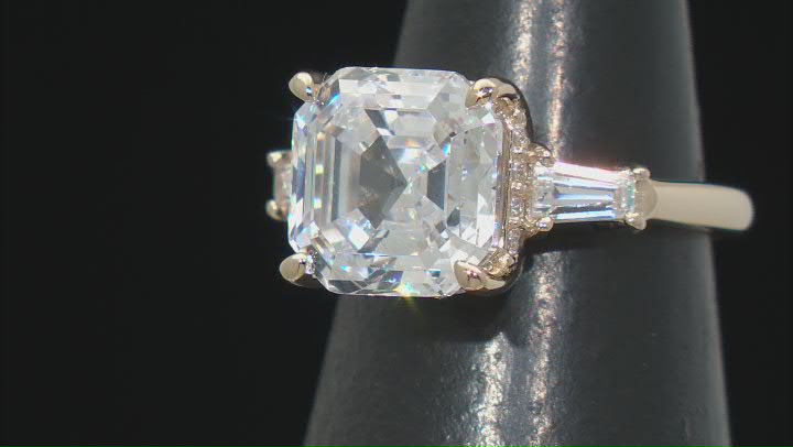 White Cubic Zirconia 18k Yellow Gold Over Sterling Silver Asscher Cut Ring 6.62ctw Video Thumbnail