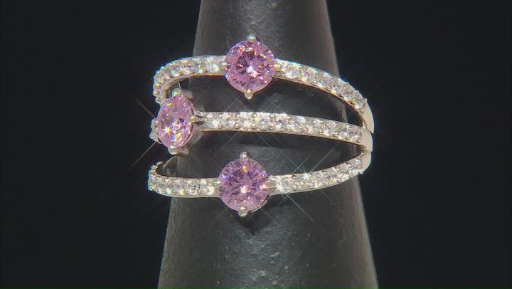 Pink And White Cubic Zirconia Rhodium Over Sterling Silver Ring 3.30ctw Video Thumbnail