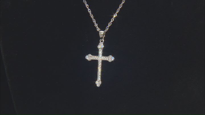 White Cubic Zirconia Rhodium Over Sterling Silver Cross Pendant 0.93ctw Video Thumbnail