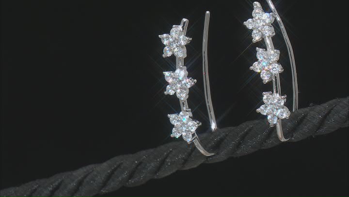 White Cubic Zirconia Rhodium Over Sterling Silver Climber Earrings 1.52ctw Video Thumbnail