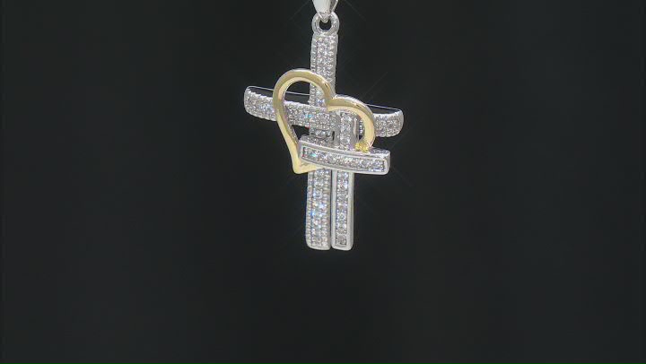 White Cubic Zirconia Rhodium And 18k Yellow Gold Over Sterling Silver Cross Pendant 0.34ctw Video Thumbnail