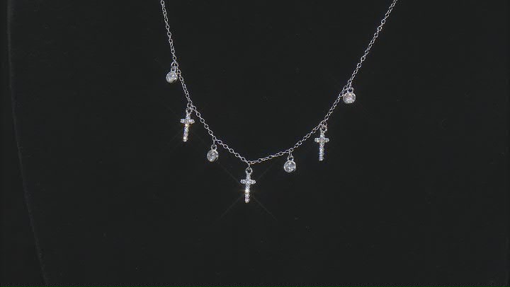White Cubic Zirconia Rhodium Over Sterling Silver Cross Necklace 1.05ctw Video Thumbnail