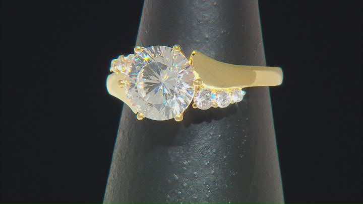 White Cubic Zirconia 18k Yellow Gold Over Sterling Silver 100 Facet Ring Video Thumbnail