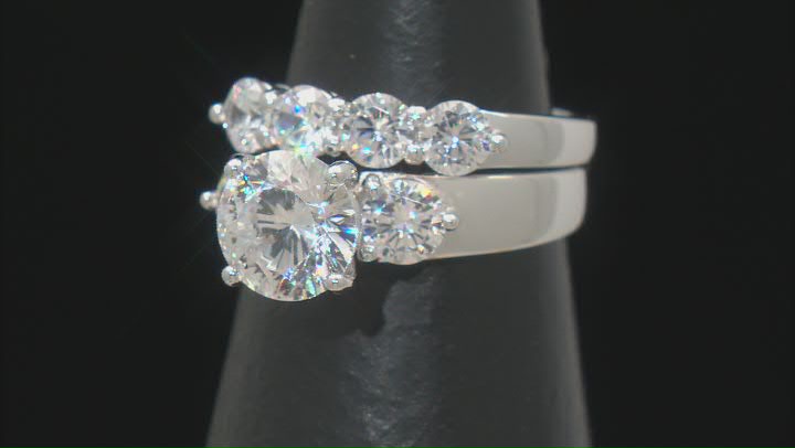 White Cubic Zirconia Rhodium Over Sterling Silver 100 Facet Ring And Band 5.89ctw Video Thumbnail