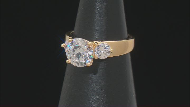 White Cubic Zirconia 18k Yellow Gold over Sterling Silver 100 Facet Bridal Ring 3.15ctw Video Thumbnail