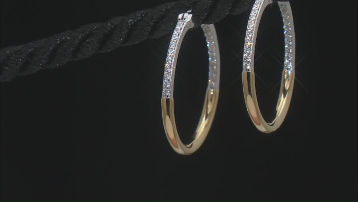 White Cubic Zirconia Platinum And 18k Yellow Gold Over Sterling Silver Hoops 0.59ctw Video Thumbnail