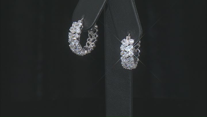 White Cubic Zirconia Rhodium Over Sterling Silver Hoops 7.37ctw Video Thumbnail