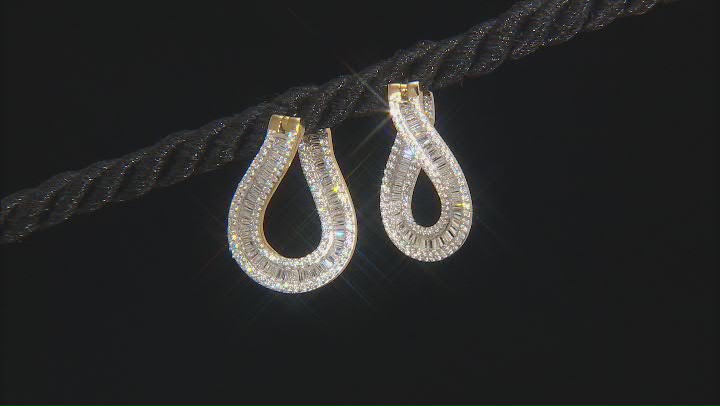 White Cubic Zirconia 18k Yellow Gold Over Sterling Silver Hoops 2.15ctw Video Thumbnail
