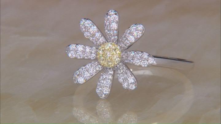 Yellow And White Cubic Zirconia Rhodium And 18k Yellow Gold Over Silver Daisy Ring 0.92ctw Video Thumbnail