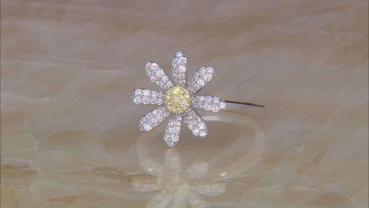 Yellow And White Cubic Zirconia Rhodium And 18k Yellow Gold Over Silver Daisy Ring 0.92ctw Video Thumbnail