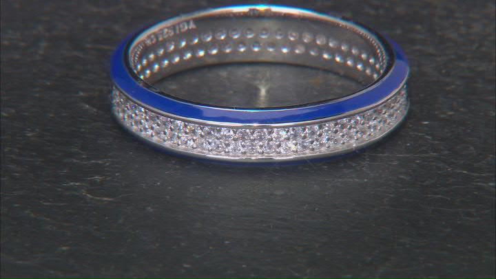 White Cubic Zirconia And Blue Enamel Rhodium Over Sterling Silver Ring 1.01ctw Video Thumbnail