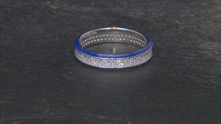 White Cubic Zirconia And Blue Enamel Rhodium Over Sterling Silver Ring 1.01ctw Video Thumbnail