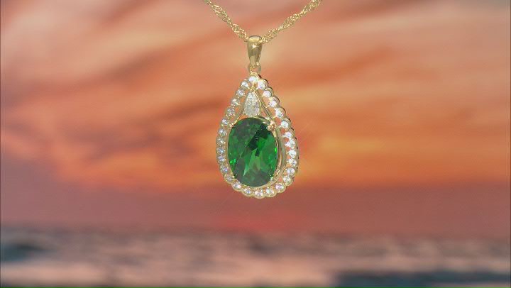 Green And White Cubic Zirconia 18k Yellow Gold Over Sterling Silver Pendant With Chain 6.91ctw Video Thumbnail