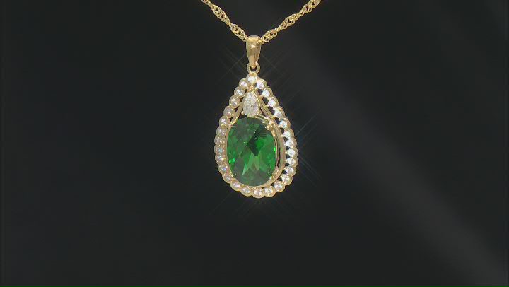 Green And White Cubic Zirconia 18k Yellow Gold Over Sterling Silver Pendant With Chain 6.91ctw Video Thumbnail