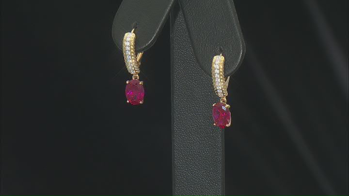 Lab Created Ruby And White Cubic Zirconia 18k Yellow Gold Over Sterling Silver Earrings 2.76ctw Video Thumbnail