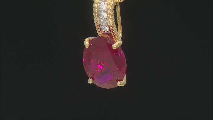 Lab Created Ruby And White Cubic Zirconia 18k Yellow Gold Over Silver Pendant With Chain 2.66ctw Video Thumbnail