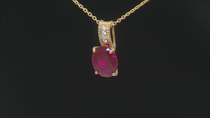 Lab Created Ruby And White Cubic Zirconia 18k Yellow Gold Over Silver Pendant With Chain 2.66ctw Video Thumbnail