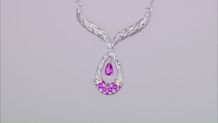 Pink Lab Created Sapphire Rhodium Over Sterling Silver Necklace 0.63ctw Video Thumbnail