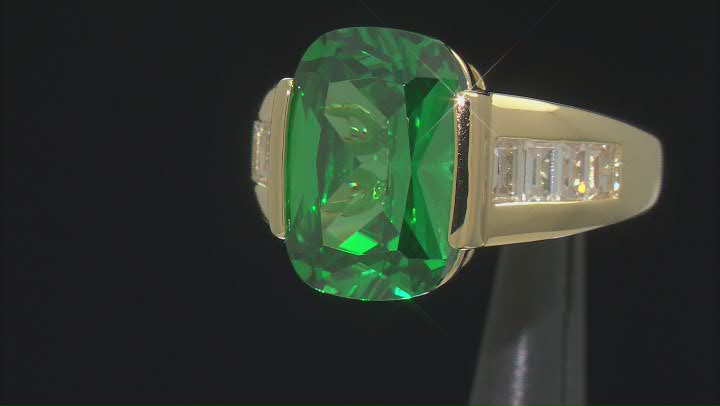 Green And White Cubic Zirconia 18k Yellow Gold Over Sterling Silver Ring 10.80ctw Video Thumbnail