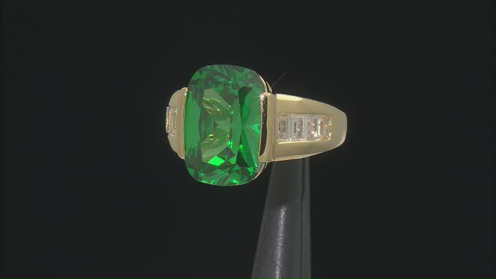 Green And White Cubic Zirconia 18k Yellow Gold Over Sterling Silver Ring 10.80ctw Video Thumbnail