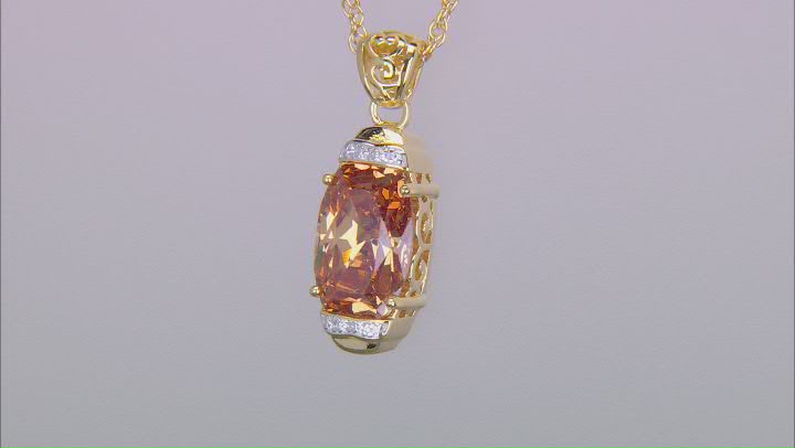 Champagne And White Cubic Zirconia 18k Yellow Gold Over Sterling Silver Pendant 10.16ctw Video Thumbnail