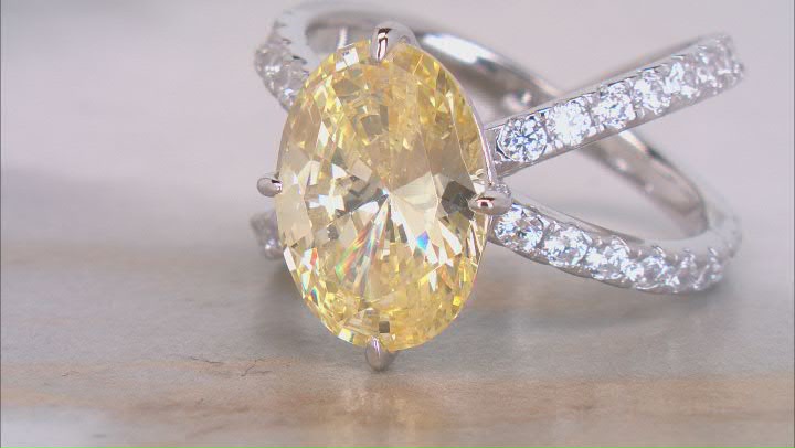 Canary And White Cubic Zirconia Rhodium Over Sterling Silver Ring 15.43ctw Video Thumbnail