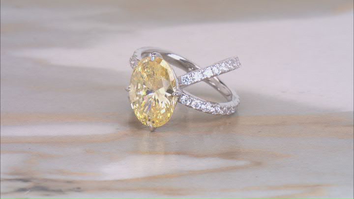 Canary And White Cubic Zirconia Rhodium Over Sterling Silver Ring 15.43ctw Video Thumbnail