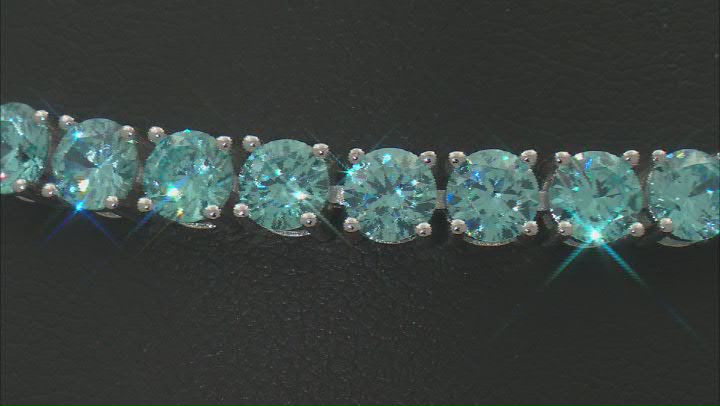 Blue Cubic Zirconia Rhodium Over Sterling Silver Tennis Bracelet 27.20ctw Video Thumbnail