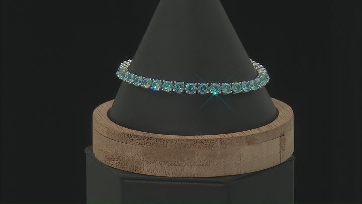 Blue Cubic Zirconia Rhodium Over Sterling Silver Tennis Bracelet 27.20ctw Video Thumbnail