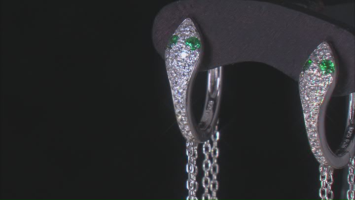 Green And White Cubic Zirconia Rhodium Over Sterling Silver Snake Earrings 1.43ctw Video Thumbnail