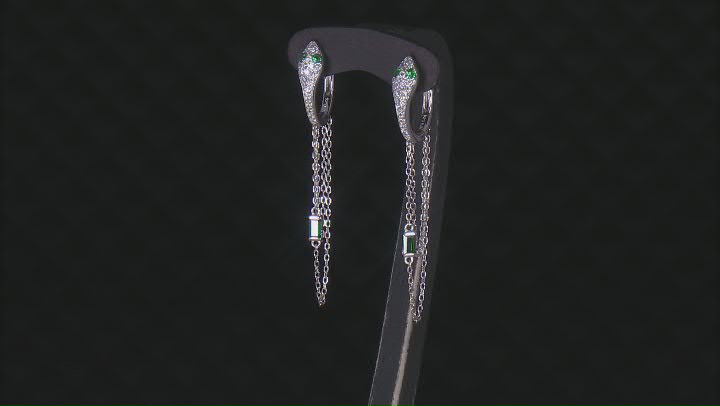 Green And White Cubic Zirconia Rhodium Over Sterling Silver Snake Earrings 1.43ctw Video Thumbnail