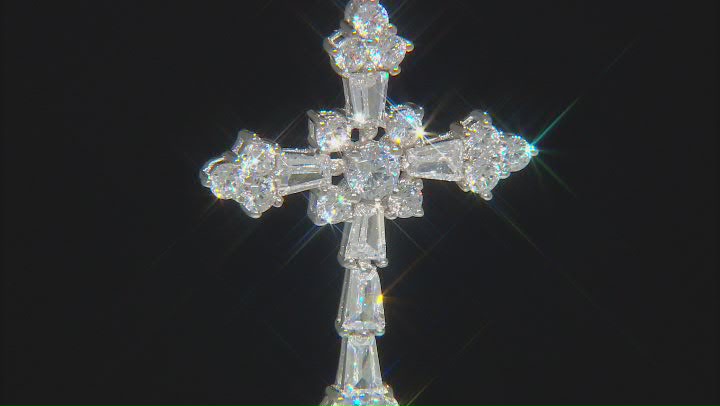 White Cubic Zirconia Rhodium Over Sterling Silver Cross Pendant With Chain 2.95ctw (1.49ctw DEW) Video Thumbnail