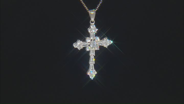White Cubic Zirconia Rhodium Over Sterling Silver Cross Pendant With Chain 2.95ctw (1.49ctw DEW) Video Thumbnail