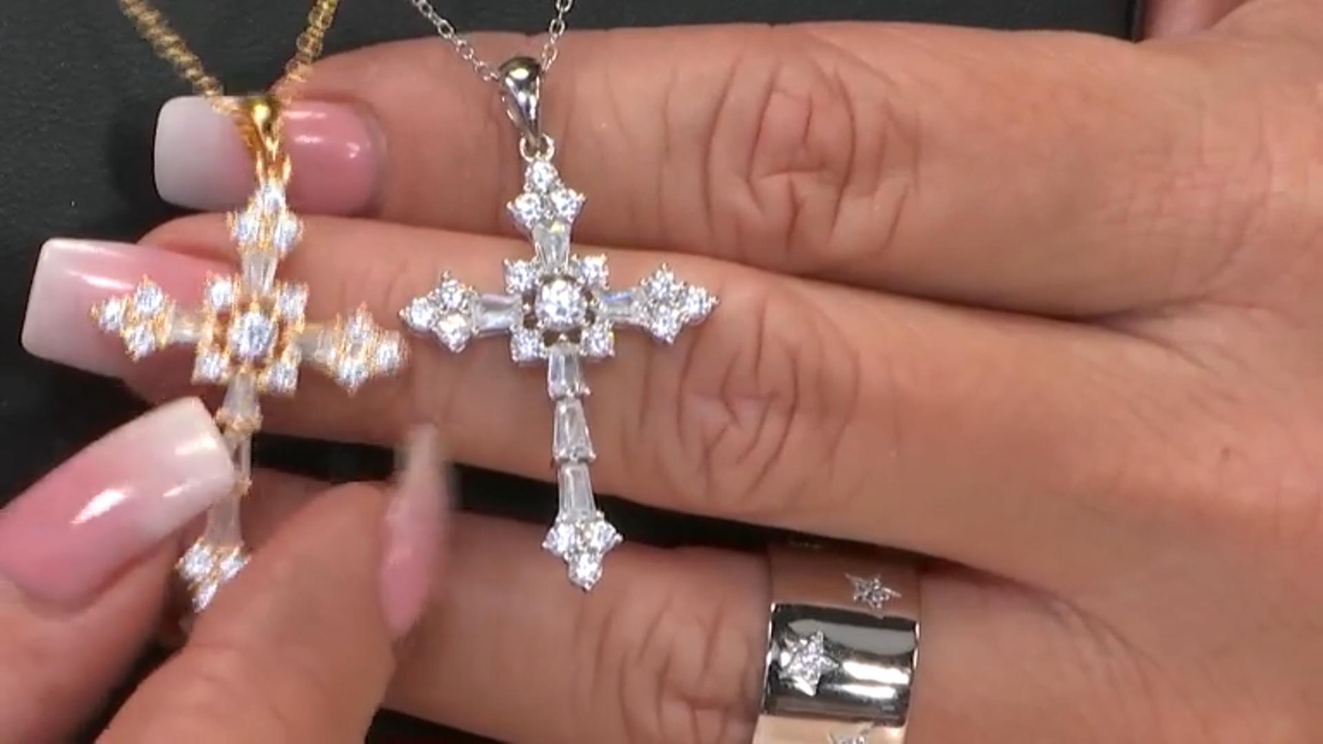 White Cubic Zirconia 18k Yellow Gold Over Silver Cross Pendant With Chain 2.95ctw (1.49ctw DEW) Video Thumbnail