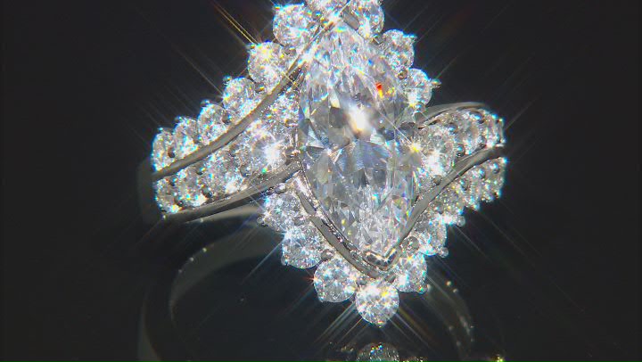 White Cubic Zirconia Platinum Over Sterling Silver Ring 7.18ctw (3.93ctw DEW) Video Thumbnail