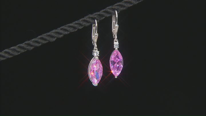Pink And White Cubic Zirconia Rhodium Over Sterling Silver Earrings 9.17ctw