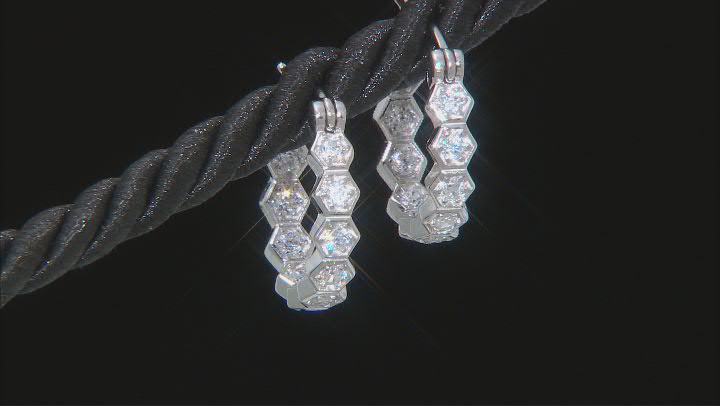 White Cubic Zirconia Rhodium Over Sterling Silver Hoop And Stud Earring Set 2.10ctw Video Thumbnail