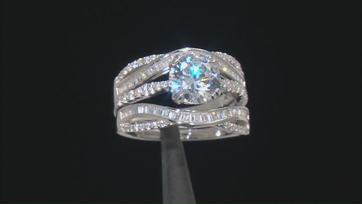 White Cubic Zirconia Rhodium Over Sterling Silver Ring Set 5.22ctw Video Thumbnail