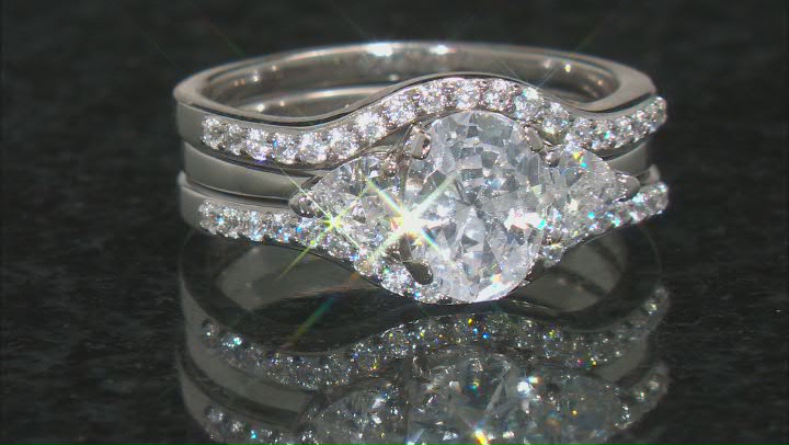 White Cubic Zirconia Rhodium Over Sterling Silver Ring With Two Bands 3.42ctw Video Thumbnail