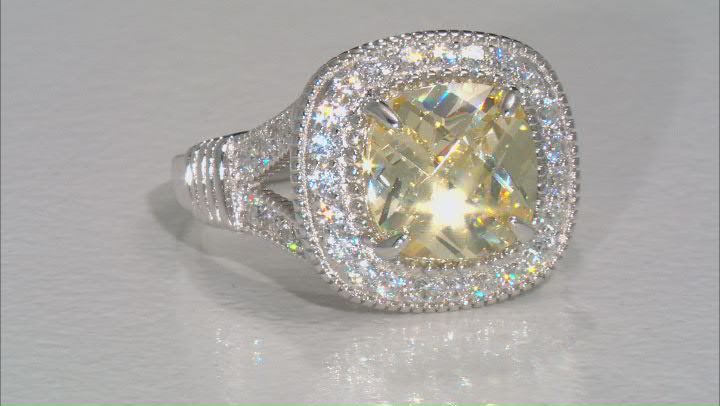 Yellow and White Cubic Zirconia  Rhodium over Silver Ring. 8.98ctw Video Thumbnail