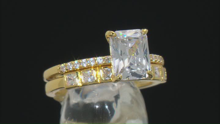 White Cubic Zirconia 18K Yellow Gold Over Sterling Silver Ring With Band (3.32ctw DEW) Video Thumbnail