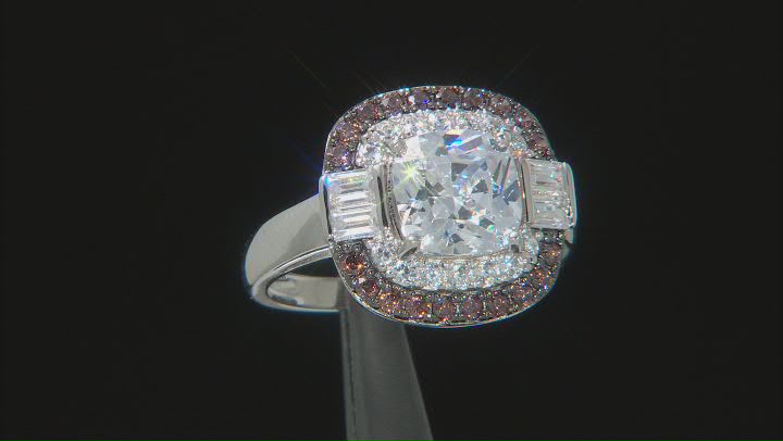 White And Brown Cubic Zirconia Rhodium Over Sterling Silver Ring. 4.43ctw  (2.95ctw DEW) Video Thumbnail